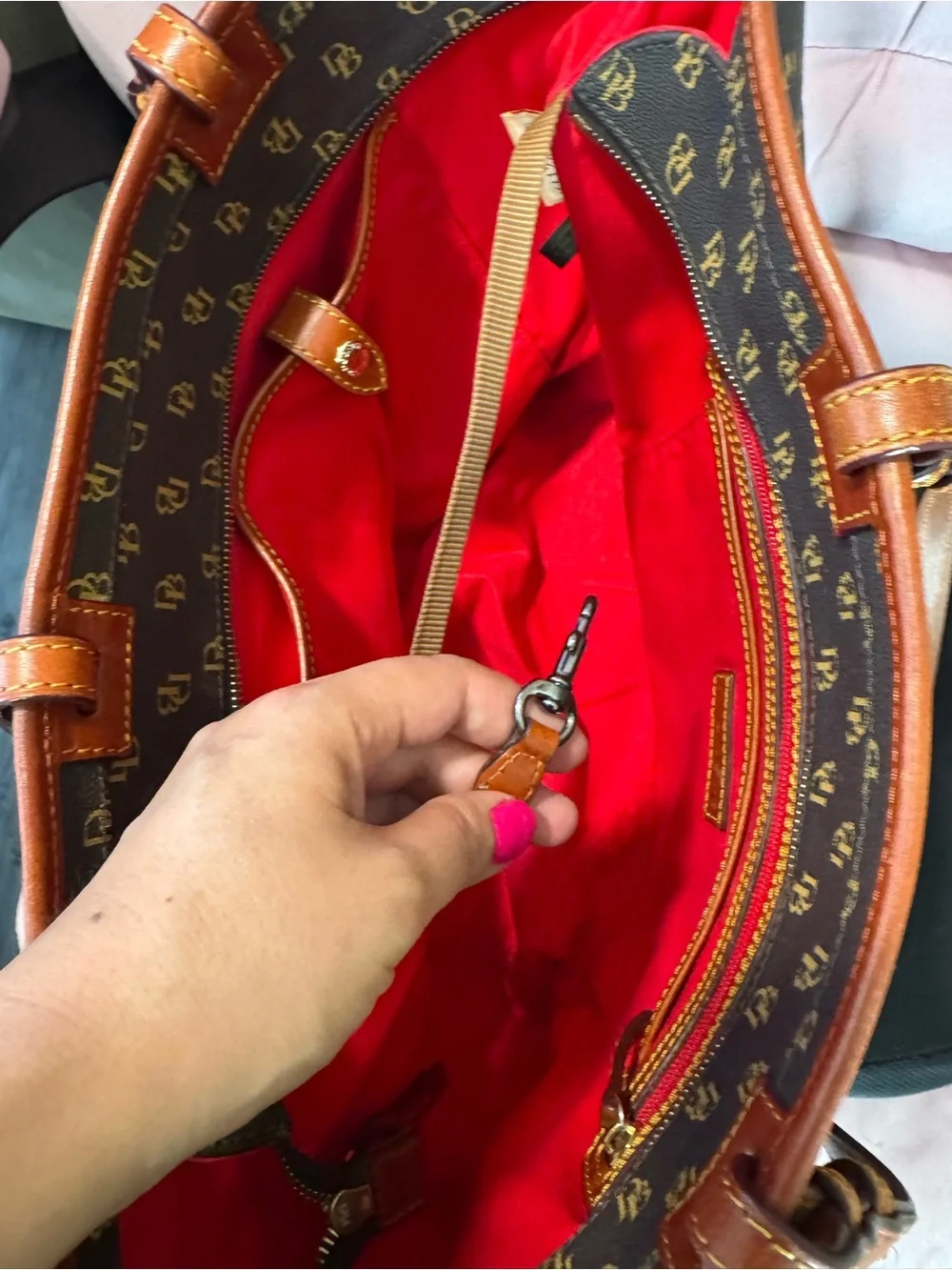 Dooney & Bourke Brown Logo Messenger Bag with Tan Trim